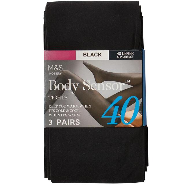 M&S Womens Collection 40 Denier Body Sensor Tights, 3 Pack, Black