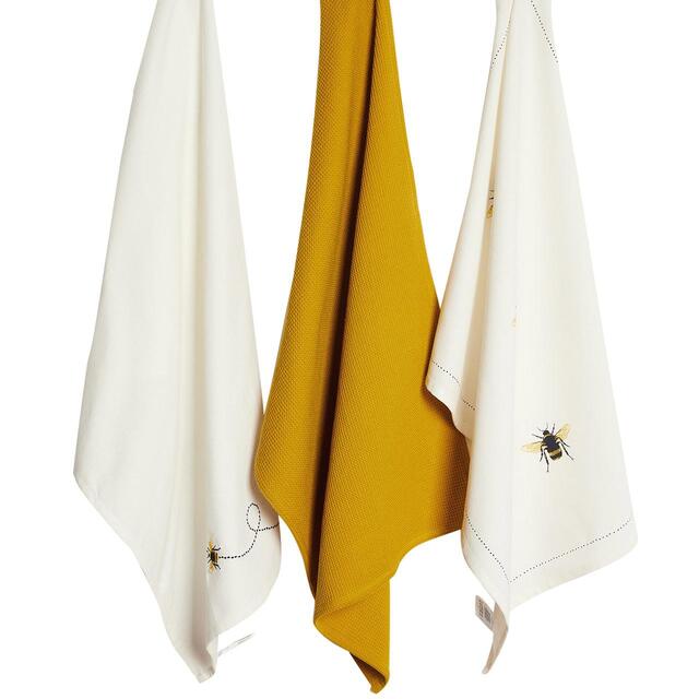 M&S Pure Cotton Bee Tea Towels, Yellow Mix thumbnail 2