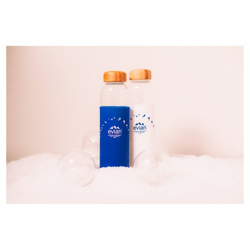 Evian SOMA Travel Glass Water Bottle Designer Blue thumbnail 2