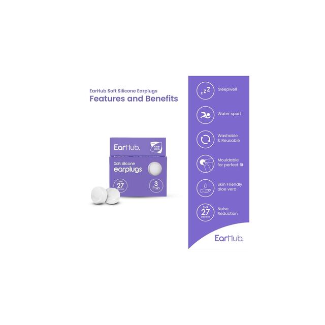 EarHub Sleepwell Soft Silicone Earplugs 3 Pair thumbnail 3