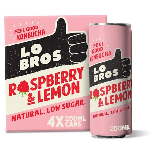 Lo Bros Kombucha Raspberry & Lemon Low Sugar Multipack
