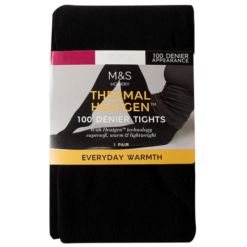 M&S Womens 100 Denier Thermal Heatgen Opaque Tights, M, Black