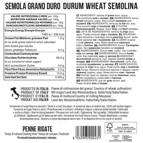 Filotea Penne Rigate Durum Wheat Pasta thumbnail 2