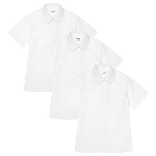 M&S Boys Slim Easy Iron School Shirts, 5-6 Years, White thumbnail 2