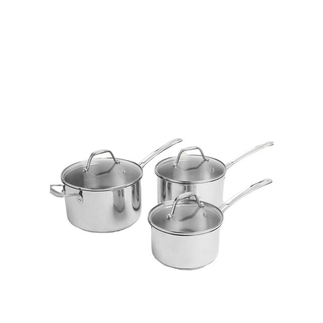 M&S 3 Piece Stainless Steel Pan Set, Silver