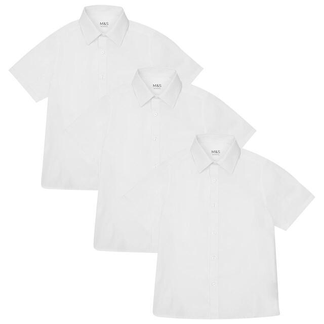 M&S Boys 3pk Easy Iron School Shirts, 3-13 Years, White thumbnail 2