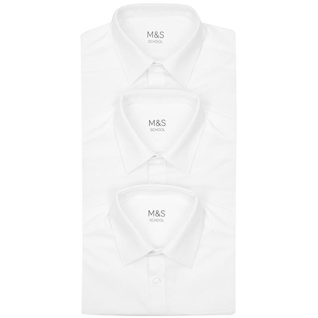 M&S Boys 3pk Easy Iron School Shirts, 3-13 Years, White thumbnail 3