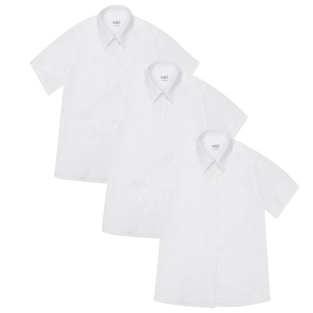 M&S Girls 3pk Easy Iron School Blouses, 4-14 Years, White thumbnail 2