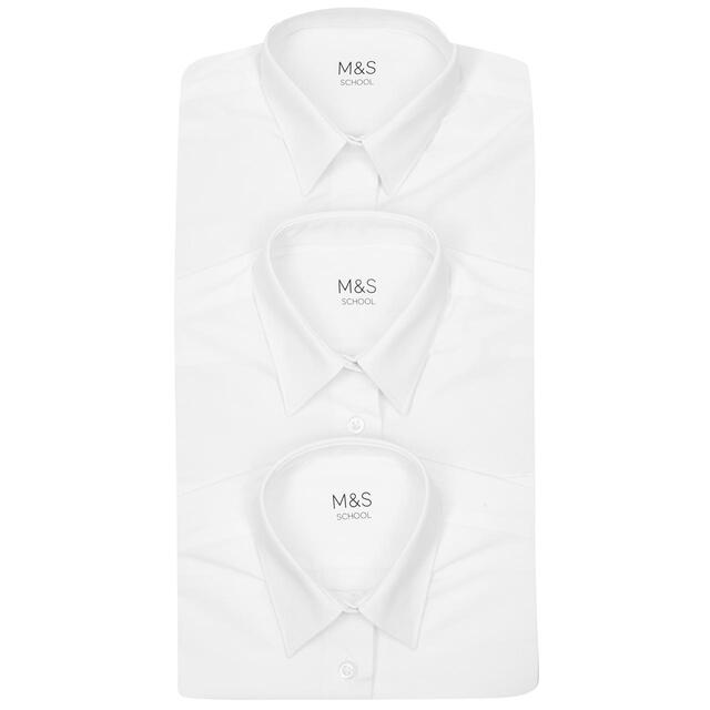 M&S Girls 3pk Easy Iron School Blouses, 4-14 Years, White thumbnail 3