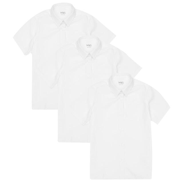 M&S Girls 3pk Slim Fit Easy Iron School Blouses, 3-14 Years, White thumbnail 2