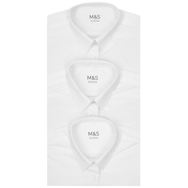 M&S Girls 3pk Slim Fit Easy Iron School Blouses, 3-14 Years, White thumbnail 3