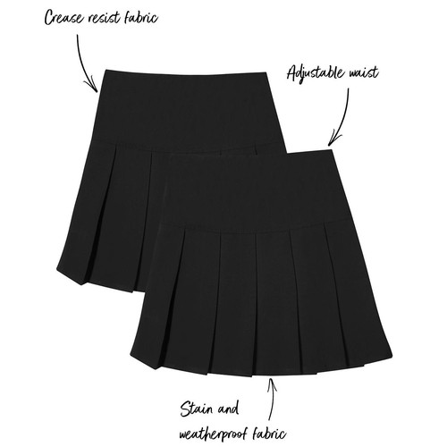 M&S Girls Crease Resistant School Skirts, 11-12 Years, Black thumbnail 2