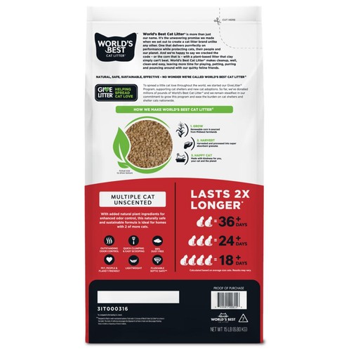 World's Best Multiple Cat Unscented Clumping Cat Litter thumbnail 3