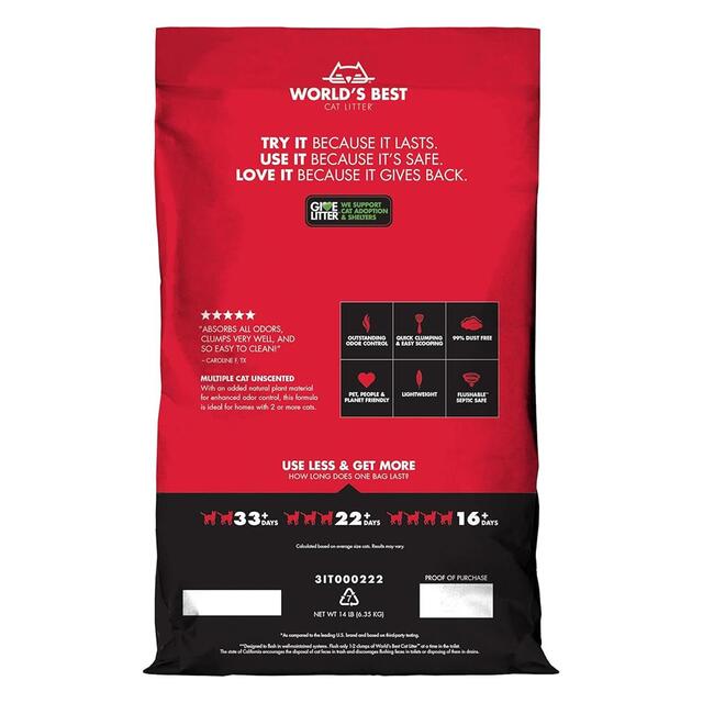 World's Best Multiple Cat Unscented Clumping Cat Litter thumbnail 2