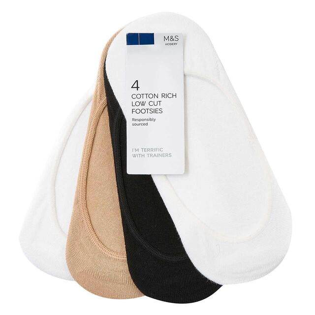 M&S Womens Collection Low Cut Footsies, Size 3-8, White Mix