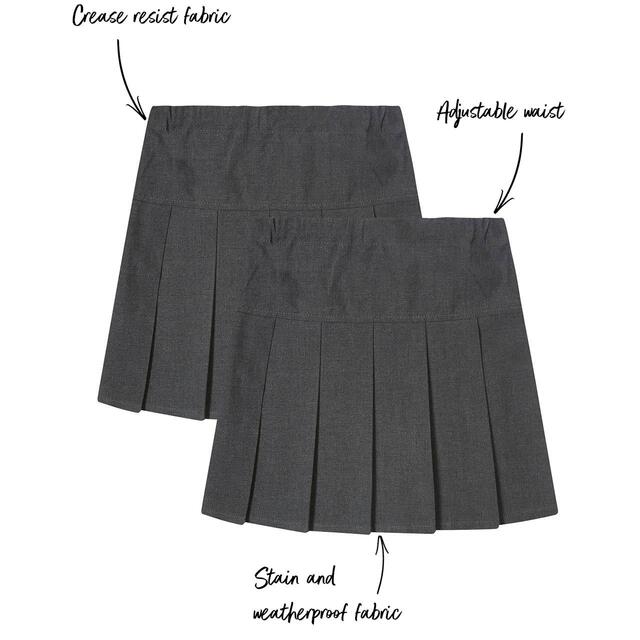 M&S 2pk Grey School Skirts, 4-14 Years, thumbnail 2
