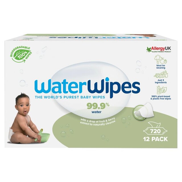 WaterWipes Baby Wipes Sensitive Weaning Plastic Free Wipes 720 Wipes