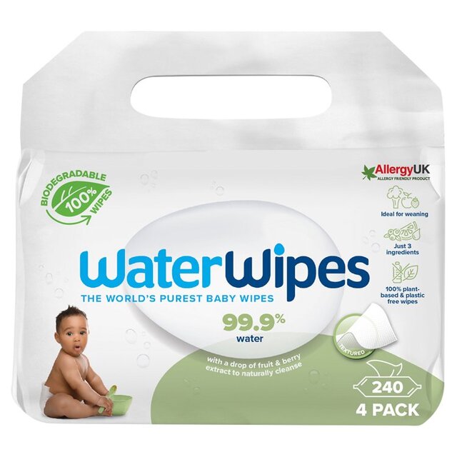 WaterWipes Baby Wipes Sensitive Weaning Plastic Free Wipes 240 Wipes