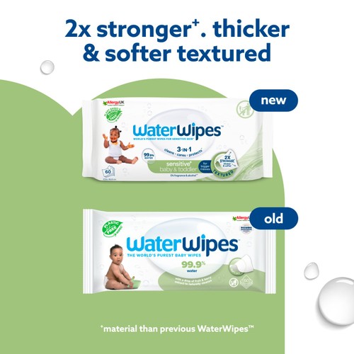 WaterWipes Baby Wipes Sensitive Weaning Plastic Free Wipes 60 Wipes thumbnail 3
