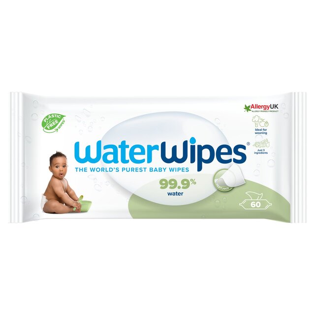 WaterWipes Baby Wipes Sensitive Weaning Plastic Free Wipes 60 Wipes
