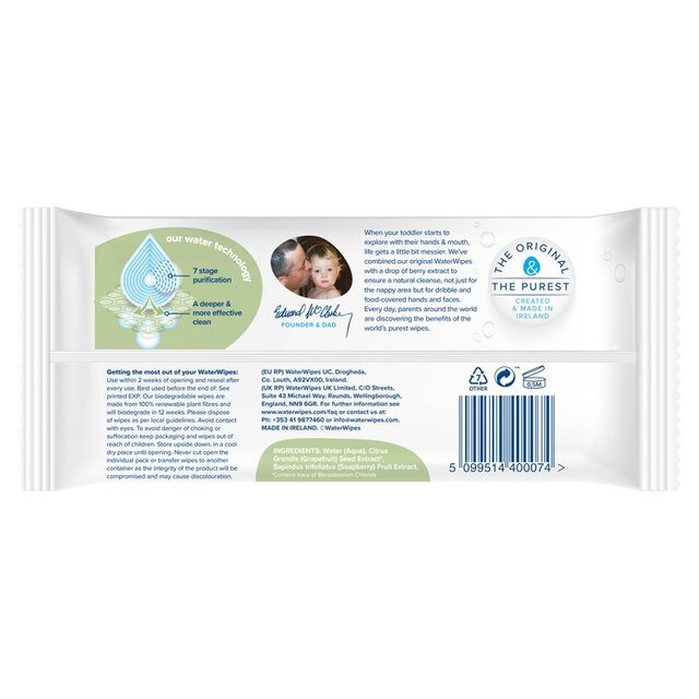 WaterWipes Baby Wipes Sensitive Weaning Plastic Free Wipes 60 Wipes thumbnail 4