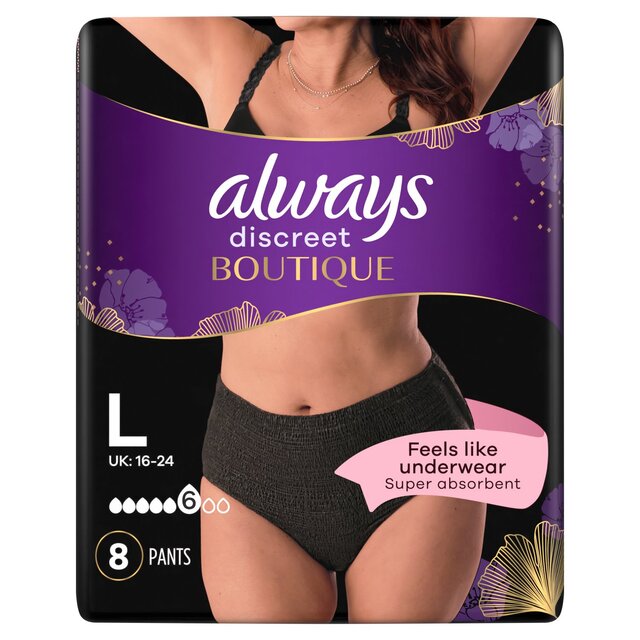 Always Discreet Incontinence Pants Boutique Underwear Black L