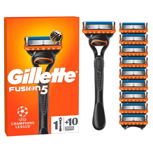 Gillette Fusion Manual Razor + 10 Razor Blades Pack