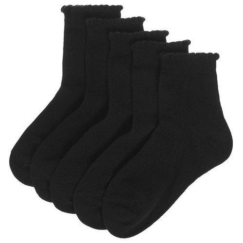 M&S Girls Short Picot Socks, 12-3, Black