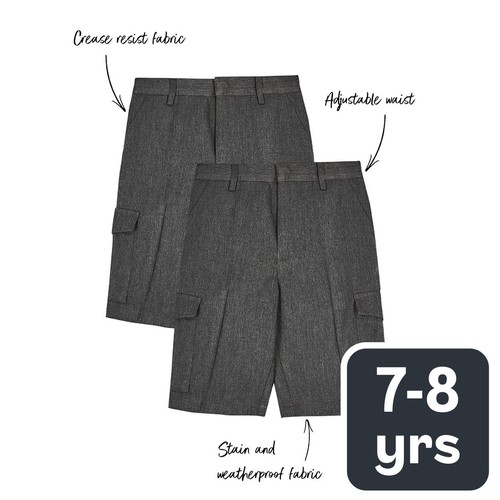 M&S Boys Regular Leg Cargo School Shorts, 7-8 Years, Grey