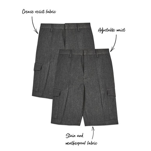 M&S Boys Regular Leg Cargo School Shorts, 7-8 Years, Grey thumbnail 2