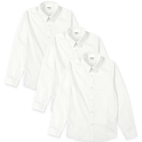 M&S Boys Slim Fit Easy Iron School Shirts, 13-14 Years, White