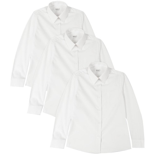 M&S Regular Fit Easy Iron Blouses, 3 Pack, 13-14 Years, White thumbnail 2