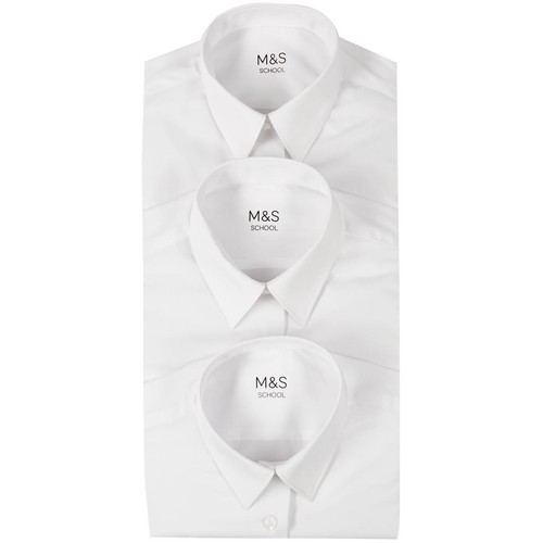 M&S Regular Fit Easy Iron Blouses, 3 Pack, 13-14 Years, White thumbnail 3