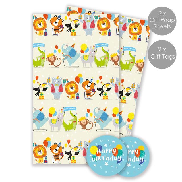 Party Animals Gift Wrap Sheets & Tags