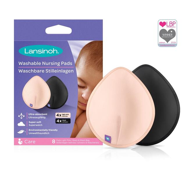 Lansinoh Washable Nursing Pads with Wash Bag, Light Pink & Black thumbnail 2