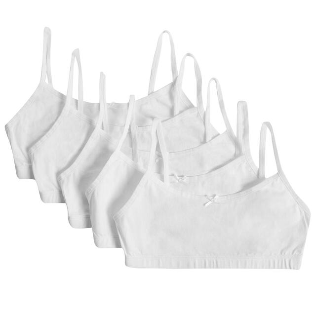 M&S Girls 5 Pack Cotton Crop Tops, 6-16 Years, White
