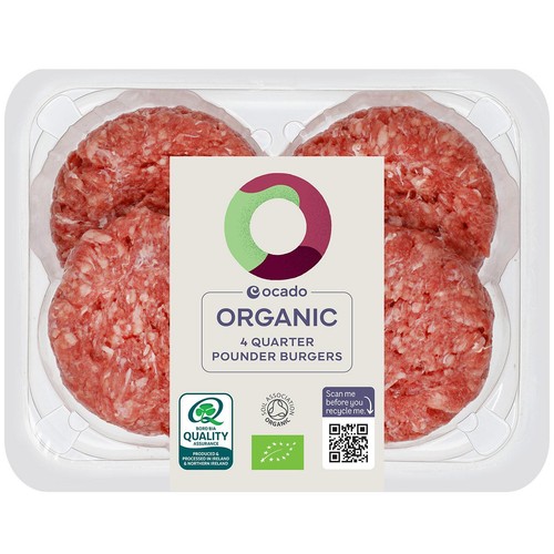 Ocado Organic 4 Quarter Pounder Burgers