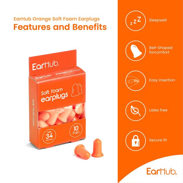EarHub Premium Soft Orange Foam Earplugs thumbnail 2