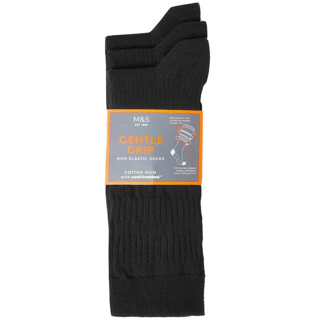 M&S Men's 3 Pack Gentle Grip Cool & Fresh Socks, Size 6-14.5, Black