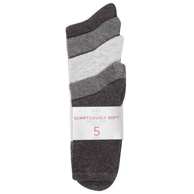 M&S Women's 5 Pack Sumptuously Soft Ankle Socks, Size 3-8, Grey Marl thumbnail 2