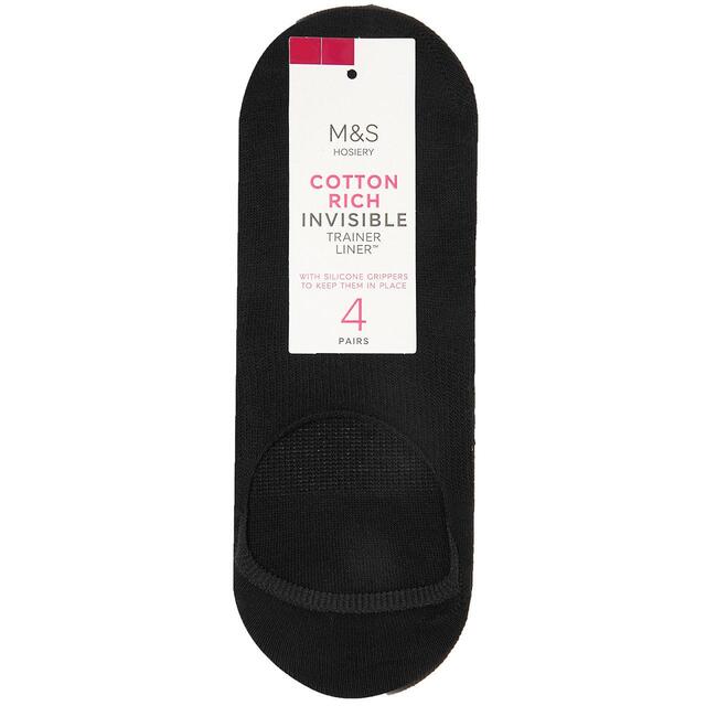 M&S Women's 4 Pack Cotton Invisible Trainer Liners, Size 3-8, Black thumbnail 2
