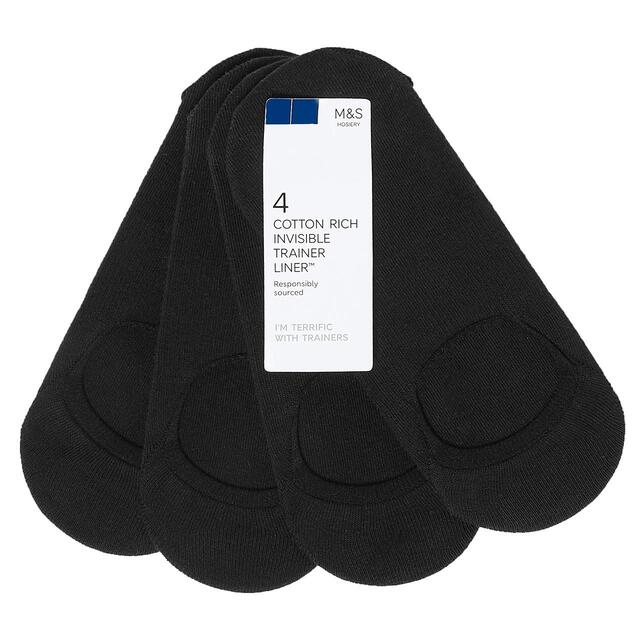 M&S Women's 4 Pack Cotton Invisible Trainer Liners, Size 3-8, Black thumbnail 3