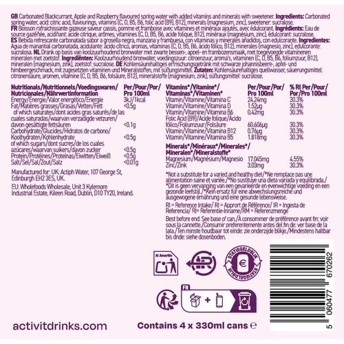 Activit Sparkling Vitamin Water Blackcurrant & Raspberry thumbnail 4