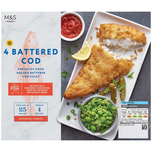 M&S 4 Battered Cod Fillets Frozen thumbnail 3