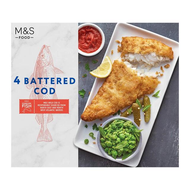 M&S 4 Battered Cod Fillets Frozen