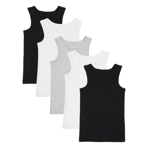 M&S, Boys, Pure Cotton Vests, 6-7 Years, Black Mix