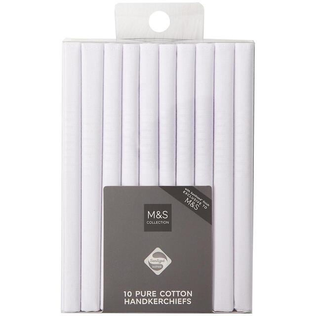 M&S Antibacterial Pure Cotton Handkerchiefs White