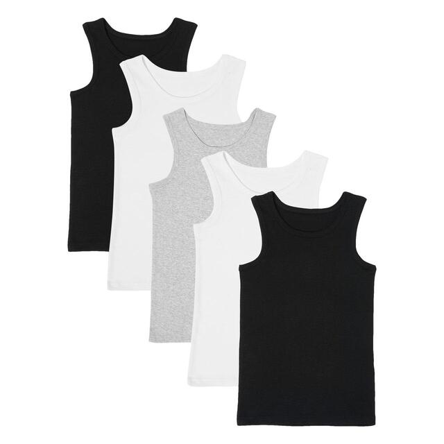 M&S, Pure Cotton Vests, 5 Pack, 2-16 Years, Black Mix