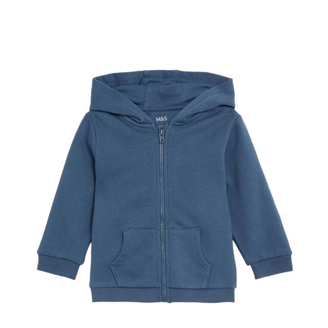 M&S Cotton Zip Hoodie, 0 Months-3 Years, Dark Blue