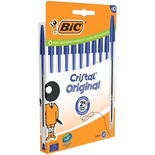 BIC Cristal Original Ballpoint Pens Blue Box of 10 thumbnail 2